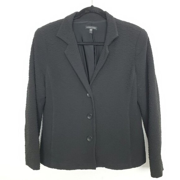 Eileen Fisher Womens 3 Button Blazer Size S Textured Black Notch Lapel Career - Picture 1 of 6